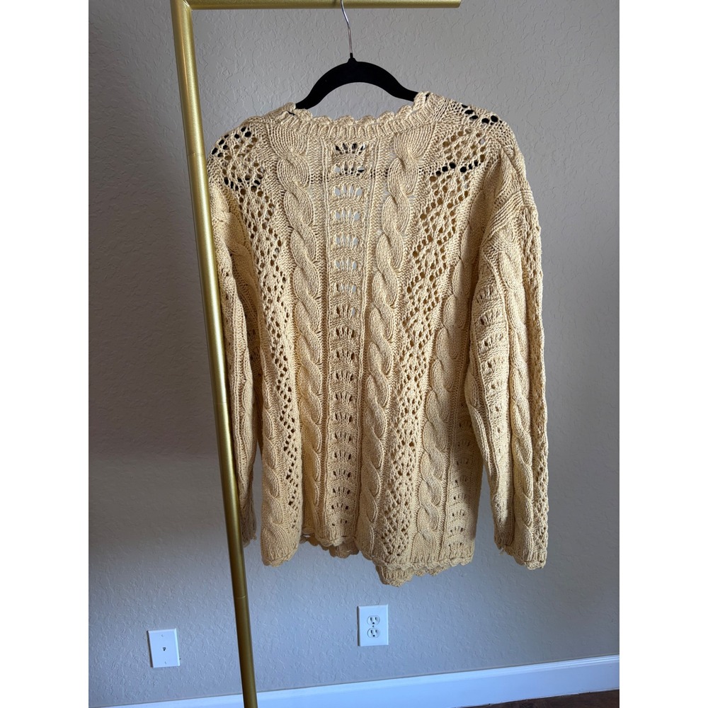 London Fog VTG Women's Silk Cotton Cable Knit Cardigan Butter Yellow L Grandpa - Picture 3 of 5